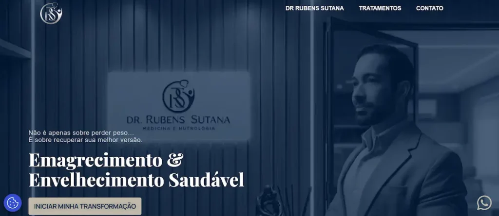 Design de site premium para médico nutrólogo Dr. Rubens Sutana no Rio de Janeiro, com layout focado em autoridade e conversão de pacientes.