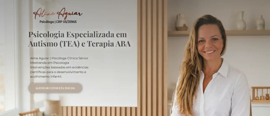 Design de site para psicóloga Aline Aguiar no Rio de Janeiro com foco em autismo e terapia ABA.